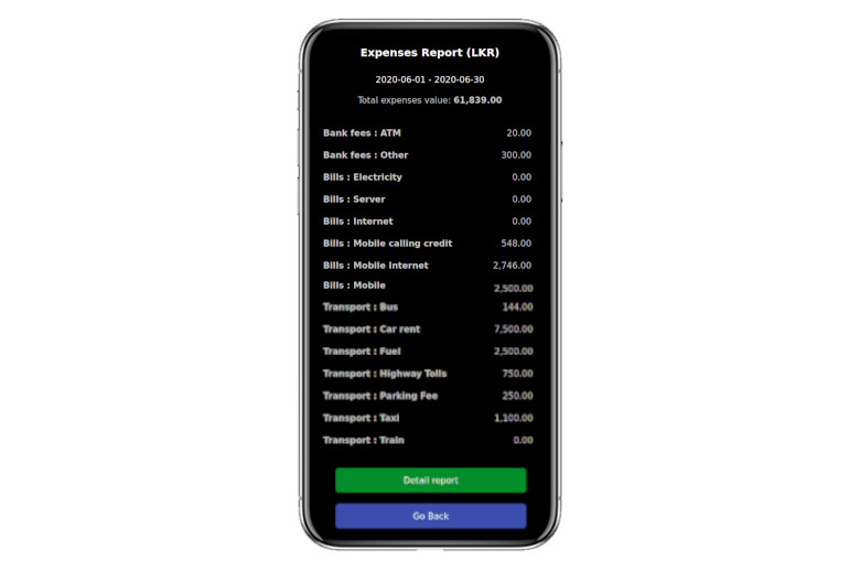 expense report on mobile view